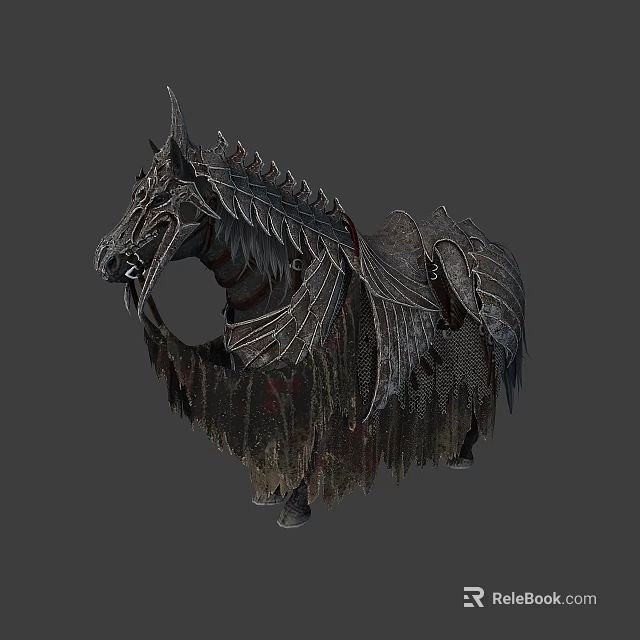 Dark Fantasy Character Mount Armored Winged Horse Mythical Creature With Intricate Metallic Details 3d model 