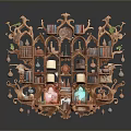 Intricate Wooden Multi Compartment Shelf For Displaying Small Electronic Appliances