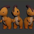 Three Cute Orange Dinosaur Characters With Purple Horns Standing Together