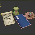 Elegant Books and Magazines with Traditional Scroll Hourglass Blue Notebook and Pink Lotus