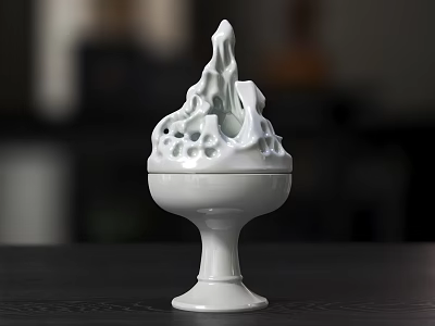 Elegant White Ceramic Tea Set With Unique Pedestal Base And Intricate Top Design 3d model