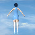 Game Movie Character With Black Hair Blue Dress White Thigh High Socks And Blue Sky