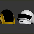 Futuristic Weapon Helmets With Golden And Silver Metallic Finish And Black Visors