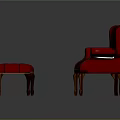 Red Leather Tufted Wingback Chair And Ottoman With Wooden Legs