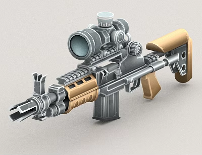 Modern Sniper Rifle With High Power Scope Gold And Silver Components Design 3d model