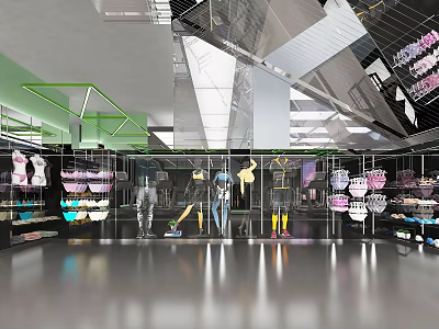 Modern Clothing Store Interior With Mannequins Clothing Displays And Stylish Decor 3d model