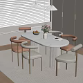 Cream wind dining table and chair combination 3d model