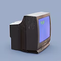 Vintage Panasonic CRT Television With Blue Screen Showing Green PLAY Text