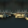 Sturdy Protective Fence With Spiked Tops Sandbags And Concrete Blocks