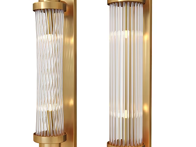 Modern Wall Sconces With Golden Metal Frame And White Striped Glass Illuminated Warm Light 3d model