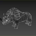 Detailed 3D Rhinoceros Model With Sharp Horns Layered Armored Skin And Gray Black Texture