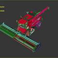Red Agricultural Combine Harvester With Long Harvesting Header And Modern Design