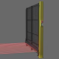 Commercial Equipment With Yellow Post Black Mesh Fence And Red Light Curtain
