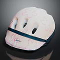 White Bicycle Helmet Featuring Pink Cherry Blossom Patterns And Dark Blue Strap 3d model