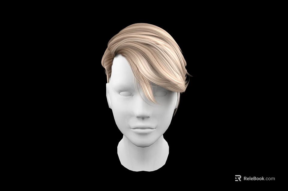 White Mannequin Head Showcasing Blonde Layered Short Hairstyle Design 3d model 