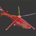 Red Space Exploration Helicopter With Multiple Rotors And Blue White Yellow Blades