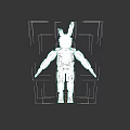 Scary Green Rabbit Game Character With Yellow Eyes And Tattered Body In Horror Scene