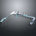 Modern Industrial Conveyor Equipment With Curved Metal Frames And Control Panels