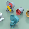 Various Types of Industrial Fans in Multiple Colors and Mechanical Designs