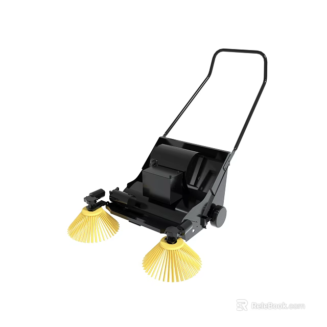 Manual Push Sweeper With Yellow Brushes And Black Body For Floor Cleaning 3d model 