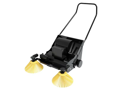 Manual Push Sweeper With Yellow Brushes And Black Body For Floor Cleaning 3d model
