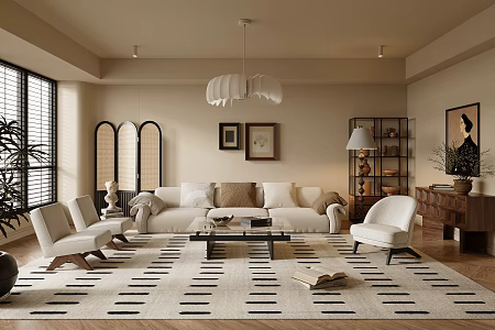 Quiet Ancient Style Home Living Room 3d model