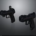Two Blue Futuristic Pistols With Red Stripe Details And Modern Tactical Design
