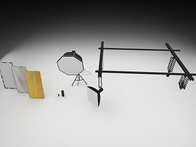 Professional Commercial Photography Equipment With Softbox Light Stand Reflectors And Frame Structure 3d model