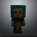 Cartoon Style Block Character With Square Blue Head Yellow Face Sad Expression And Blue Limbs