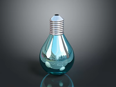 Transparent Blue Bulb Shaped Water Transport With Reflection On Gray Background 3d model