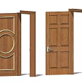 Wooden Swing Doors With Decorative Circular Panel And Simple Panel Design 3d model