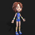 3D Cartoon Woman in Blue and Yellow Leotard with Yellow Gloves Boots