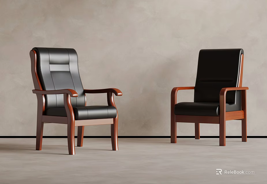 Black Leather Office Chair With Wooden Armrests And Sleek Design For Modern Workspace 3d model 