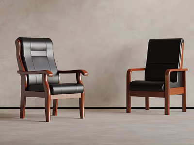 Black Leather Office Chair With Wooden Armrests And Sleek Design For Modern Workspace 3d model