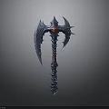 Fantasy Axe Weapon With Blue Red Design Sharp Edges Ornate Handle And Glowing Center