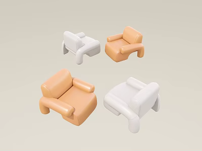 White and Orange Single Sofa with Modern Minimalist Design and Simple Lines 3d model