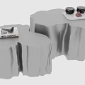 Modern Silver Metal Coffee Tables With Irregular Shapes And Nested Design 3d model