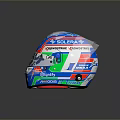 Modern Tactical Weapon Helmet Featuring Blue Red Green Accents And Brand Logos Design