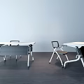 Modern Office Desk Design With White Top Metal Frame And Chair