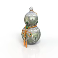 Decorative Gourd Shaped Household Item With Silver Ornaments Green Accents Orange Rope And Tassels