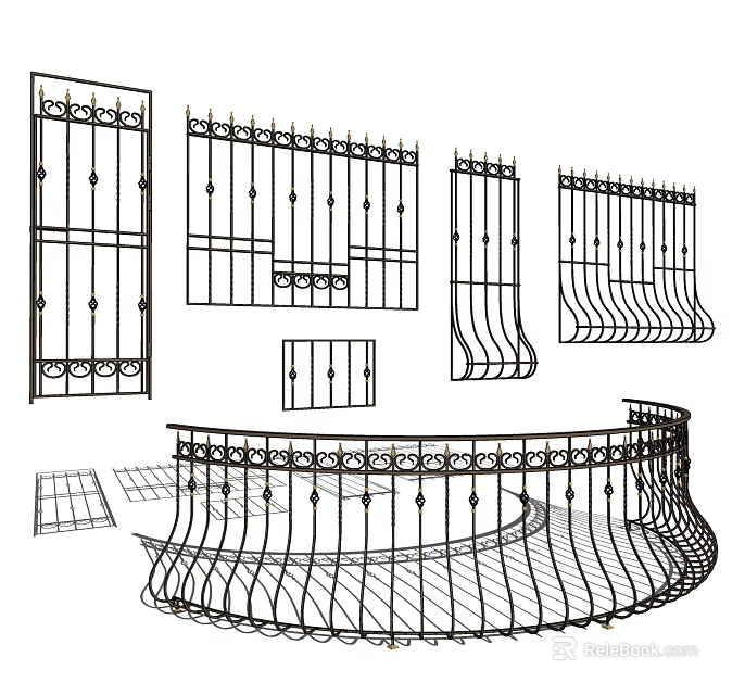 Decorative Iron Fence Designs With Various Styles Ornate Patterns And Railings 3d model 