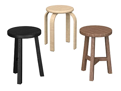 Three Different Colored Wooden Bar Stools With Modern Design And Varied Styles 3d model