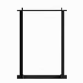 Modern Wooden And Black Clothes Rack With Hanging Clothes Minimalist Design For Garment Storage