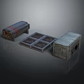 Three Industrial Equipment Metal Enclosures With Grilled Panels And Lidded Cases