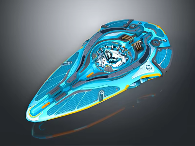 Futuristic Blue And Orange Spacecraft With Streamlined Design And Detailed Cockpit 3d model