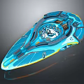 Futuristic Blue And Orange Spacecraft With Streamlined Design And Detailed Cockpit