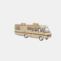 Vintage Beige Striped RV Exterior Featuring Windows And Roof Equipment Details