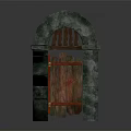Medieval Style Stone Archway With Wooden Door Crossbeam And Masonry Frame
