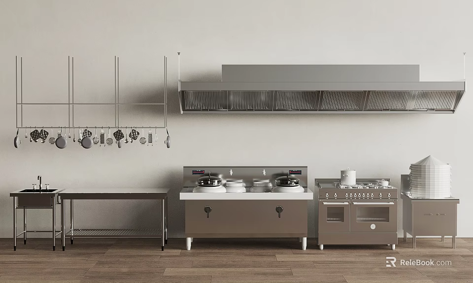 Elegant Modern Tableware Set For Luxury Kitchen With Marble Cabinets And Utensils 3d model 