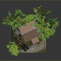 Log Cabin Model Scene With Green Trees Vintage Car Fence and Stone Path